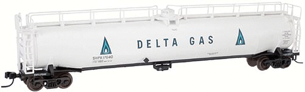 Atlas MasterLine(R) American Car & Foundry 33,00 Gallon Tank Car - Assembled -- Delta Gas (SHPX) (white,blue,black) #17040