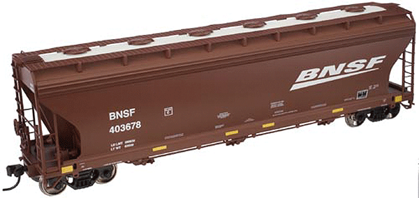 ACF(R) 4650 3-Bay Centerflow Covered Hopper - Post-1971 Body -- Burlington Northern Santa Fe #403678 (brown, white)
