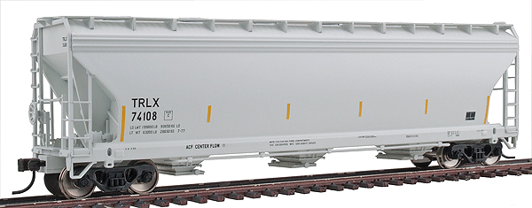 ACF(R) 4650 3-Bay Centerflow Covered Hopper - Post-1971 Body -- Texas Rail Car Leasing #74108 (gray, black)
