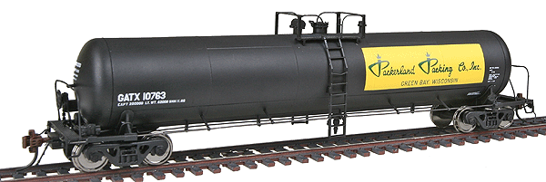 Atlas Master(R) GATX 20,700 Gallon Non-insulated Tank Car w/Type 20 Saddles -- Packerland Packing #10763 (black, white, yellow, green)