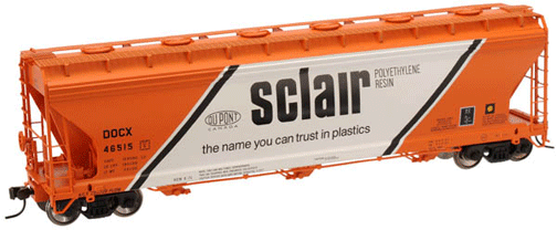 Master(TM) ACF(R) 4650 3-Bay Centerflow Covered Hopper Post-1971 Body -- Sclair DOCX #46515 (orange, white, black)