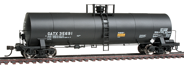 Master(TM) ACF 17,360-Gallon Tank Car - Ready to Run -- Olin Chemical GATX #35691 (black, No Logo)