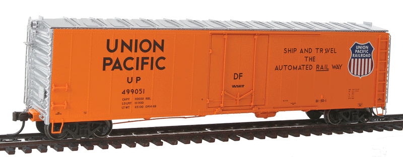 AAR 50' Plug-Door Boxcar - Master Line(TM) - Ready to Run -- Union Pacific #499051 (orange, black, ship & Travel...Automated Railway Slog