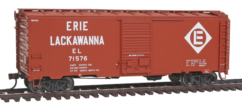 Master AAR Post-War Boxcar w/6' Door - Ready to Run -- Erie-Lackawanna #71576 (Boxcar Red, Large Diamond Logo)