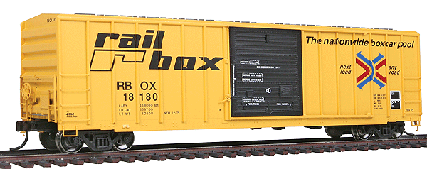 Master FMC 5077 Single Door Boxcar Early Version - Ready to Run -- Railbox #19251 (yellow, black, Large Logo)