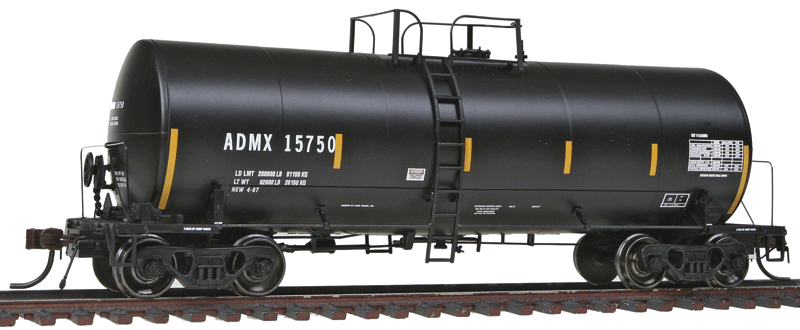 Trinity 17,600-Gallon Corn Syrup Tank Car ADM Style - Ready to Run -- Archer-Daniels-Midland ADMX #15750 (black, yellow Conspicuity Marks, No Logo