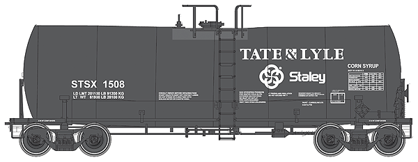 Trinity 17,600-Gallon Corn Syrup Tank Car - Ready to Run -- Tate & Lyle/Staley STSX #1508 (black, white, Both Logos)