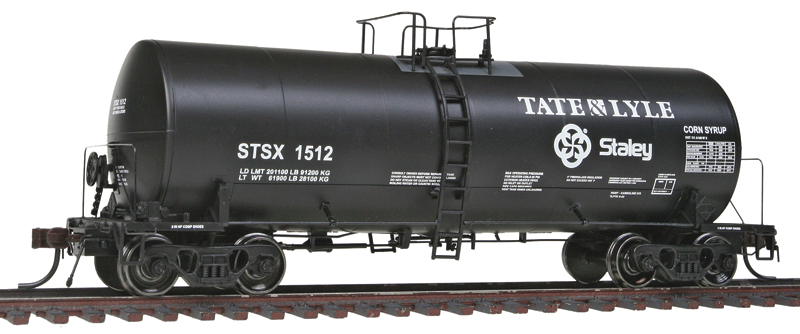Trinity 17,600-Gallon Corn Syrup Tank Car - Ready to Run -- Tate & Lyle/Staley STSX #1512 (black, white, Both Logos)