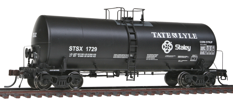 Trinity 17,600-Gallon Corn Syrup Tank Car - Ready to Run -- Tate & Lyle/Staley STSX #1729 (black, white, Both Logos)