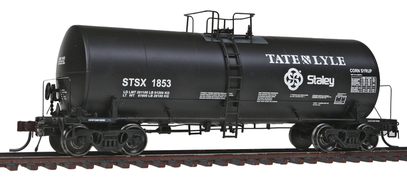 Trinity 17,600-Gallon Corn Syrup Tank Car - Ready to Run -- Tate & Lyle/Staley STSX #1853 (black, white, Both Logos)