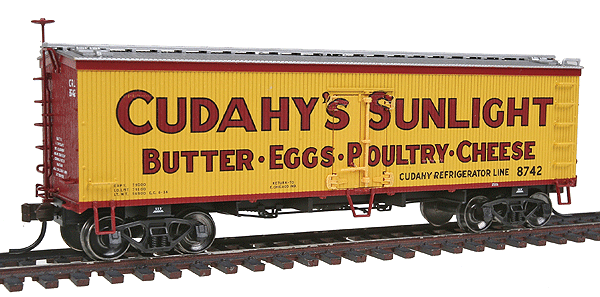 36' Wood Reefer w/Truss Rods - Ready to Run - Master(R) -- Cudahy's Sunlight #8742 (yellow, red, silver)