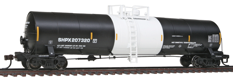 23,500-Gallon Tank Car - Ready to Run - Master(R) -- Invista SHPX #207320 (black, white, yellow Conspicuity Marks, No Logo)