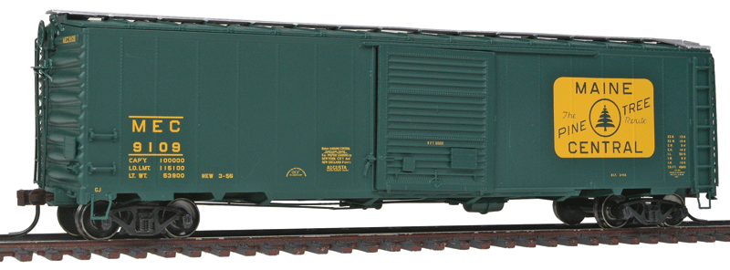 Postwar 50' Single-Door Boxcar - Ready to Run - Master -- Maine Central #9109 (green, yellow, Pine Tree Route Logo)