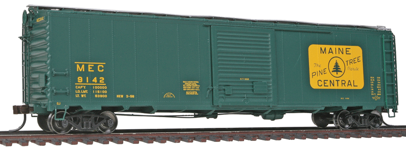 Postwar 50' Single-Door Boxcar - Ready to Run - Master -- Maine Central #9142 (green, yellow, Pine Tree Route Logo)