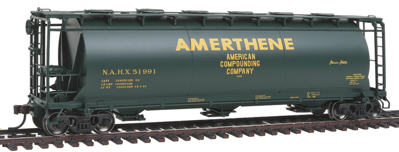 ACF 3-Bay Cylindrical Hopper - Ready to Run -- Amerthene NAHX #51991 (green, yellow)
