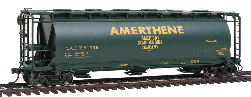 ACF 3-Bay Cylindrical Hopper - Ready to Run -- Amerthene NAHX #51999 (green, yellow)