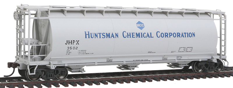ACF 3-Bay Cylindrical Hopper - Ready to Run -- Huntsman Chemical JHPX #3502 (gray, blue)