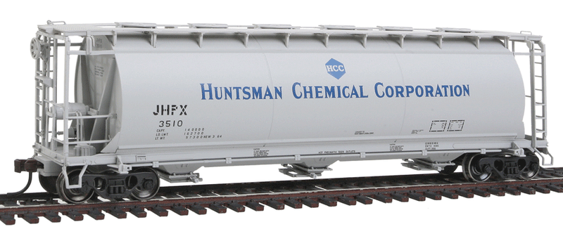 ACF 3-Bay Cylindrical Hopper - Ready to Run -- Huntsman Chemical JHPX #3510 (gray, blue)