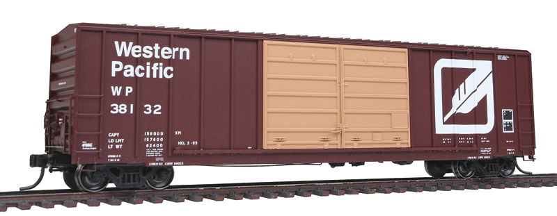 FMC 5077 Centered Double-Door Boxcar - Ready to Run - Master(R) -- Western Pacific #38132 (Boxcar Red, white, Large Stylized Feather Logo)