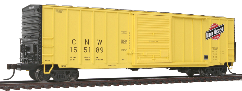 ACF 50' Precision Design Rib-Side Boxcar - Ready to Run - Master(TM) -- Chicago & North Western #155189 (yellow, black)