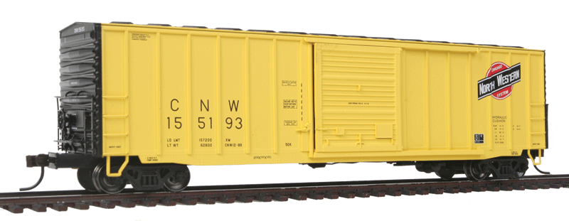 ACF 50' Precision Design Rib-Side Boxcar - Ready to Run - Master(TM) -- Chicago & North Western #155193 (yellow, black)