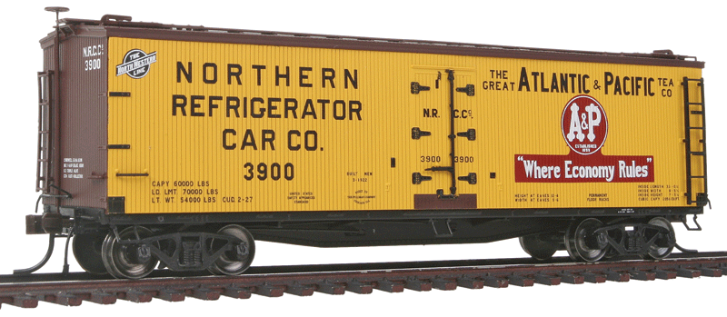 40' Wood Reefer - Ready to Run - Master -- A&P NRC #3900 (yellow, Boxcar Red, red, black, white)