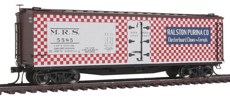 40' Wood Reefer - Ready to Run - Master -- Ralston-Purina MRS #5585 (red & white Checkerboard, blue, Boxcar Red)