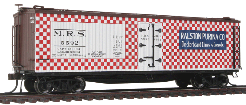 40' Wood Reefer - Ready to Run - Master -- Ralston-Purina #5592 (red & white Checkerboard, blue, Boxcar Red)