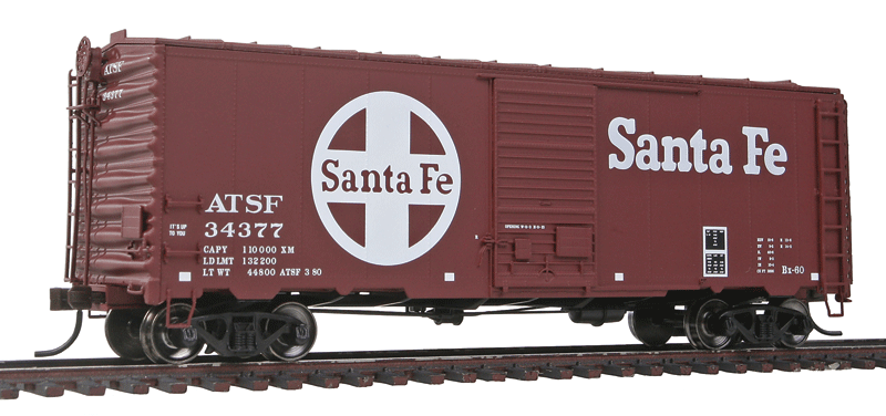 AAR Post-War Boxcar w/6' Door - Ready to Run - Master(R) -- Santa Fe #34377 (Boxcar Red, white, Large Circle/Cross Logo)