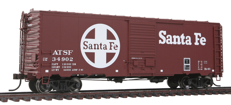 AAR Post-War Boxcar w/6' Door - Ready to Run - Master(R) -- Santa Fe #34902 (Boxcar Red, white, Large Circle/Cross Logo)-1