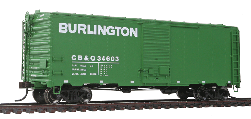 AAR Post-War Boxcar w/6' Door - Ready to Run - Master(R) -- Chicago, Burlington & Quincy #34603 (Premerger Scheme, Cascade Green, white)