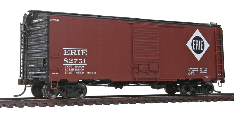 AAR Post-War Boxcar w/6' Door - Ready to Run - Master(R) -- Erie #82751 (Boxcar Red, white, black)