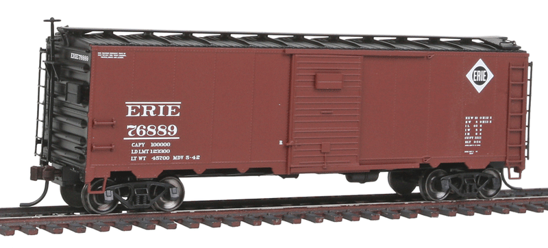 1932 ARA 40' Steel Boxcar - Ready to Run - Master(R) -- Erie #76889 (1942 Scheme, Boxcar Red, black, Small Logo)