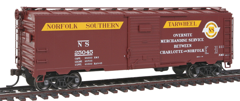 1932 ARA 40' Steel Boxcar - Ready to Run - Master(R) -- Original Norfolk Southern #25045 (Tarwheeel Overnight, Boxcar Red, yellow)-1