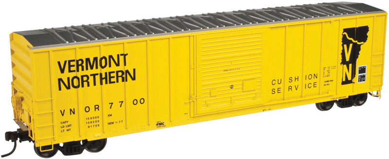 FMC 5077 Single Door Boxcar Early Version - Ready to Run - Master(R) -- Vermont Northern #7700 (yellow, black)
