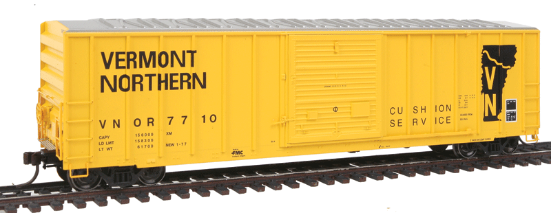 FMC 5077 Single Door Boxcar Early Version - Ready to Run - Master(R) -- Vermont Northern #7710 (yellow, black)