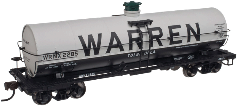 11,000-Gallon Tank Car No Platform - Ready to Run - Master(R) -- Warren Petroleum #2285 (white, black, Billboard Lettering)