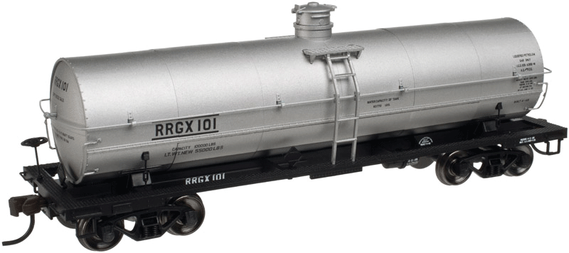 11,000-Gallon Tank Car No Platform - Ready to Run - Master(R) -- Ryan Ruralgas RRGX #101 (silver, black)