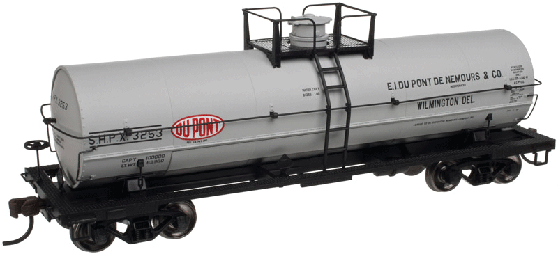11,000-Gallon Tank Car w/Platform - Ready to Run - Master(R) -- DuPont #3253 (gray, black, white, red)
