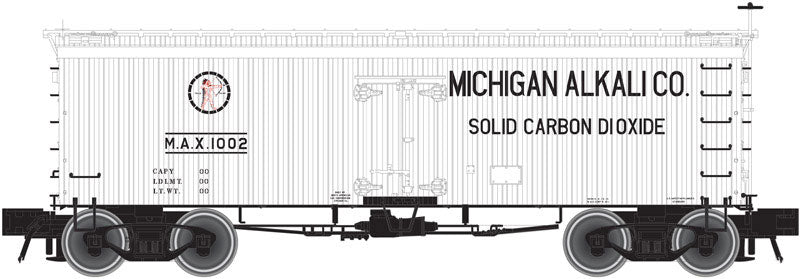 36' Wood Reefer w/Truss Rods - Ready to Run - Master(R) -- Michigan Alkali Company MAX #1002 (white, black)
