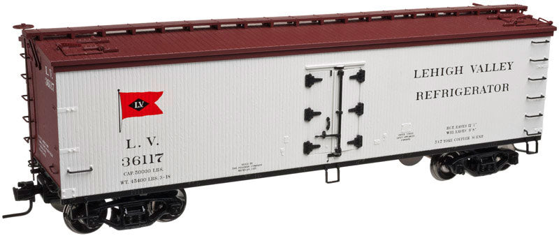 40' Wood Reefer - Ready to Run - Master(R) -- Lehigh Valley #36151 (white, Boxcar Red, red, black, Flag Logo)