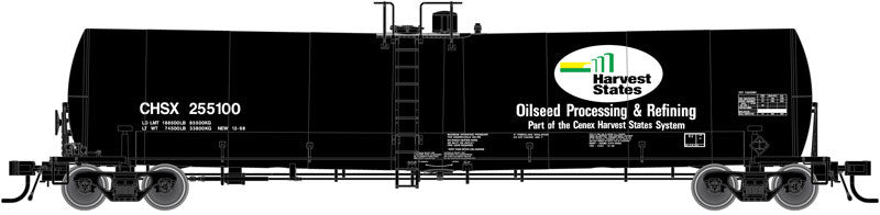 Trinity 25,500-Gallon Tank Car - Ready to Run - Master(R) -- Harvest States CHSX #255098 (black, white, green yellow)