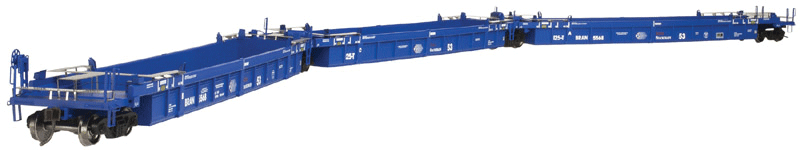 Thrall 53' 3-Unit Articulated Well Car - Ready to Run - Master(R) -- Pacer Stack Train BRAN #5300 (blue, white, red)-1