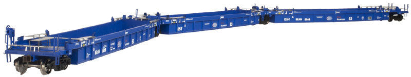 Thrall 53' 3-Unit Articulated Well Car - Ready to Run - Master(R) -- Pacer Stack Train BRAN #5315 (blue, white, red)