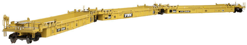 Thrall 53' 3-Unit Articulated Well Car - Ready to Run - Master(R) -- Trailer-Train #728728 (yellow, black, white)