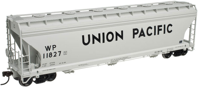 ACF 4650 3-Bay Centerflow Covered Hopper Post-1971 Body - Ready to Run -- Union Pacific/Western Pacific WP #11827 (gray, black, Large Lettering)