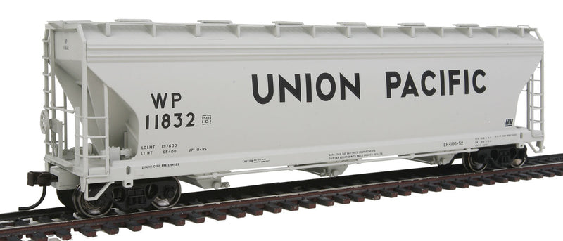 ACF 4650 3-Bay Centerflow Covered Hopper Post-1971 Body - Ready to Run -- Union Pacific/Western Pacific WP #11832 (gray, black, Large Lettering)
