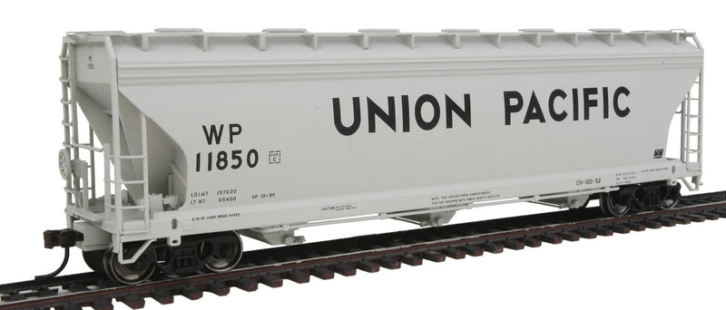 ACF 4650 3-Bay Centerflow Covered Hopper Post-1971 Body - Ready to Run -- Union Pacific/Western Pacific WP #11850 (gray, black, Large Lettering)