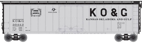 50' Plug-Door Boxcar - Ready to Run - Master(R) -- Kansas, Oklahoma & Gulf #30012 (silver, black, Sooner Southwest Slogan)