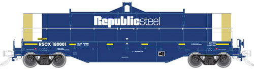 42' Coil Steel Car w/Fishbelly Side Sill - Ready to Run - Master(R) -- Republic Steel RSCX #180001 (Fantasy Scheme, blue, white, yellow)